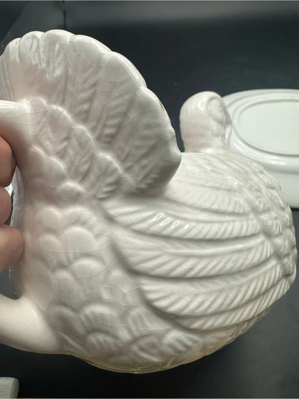 Vintage Cream Ceramic Turkey Gravy Boat with Saucer/Drip Plate, Thanksgiving